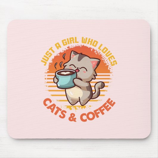 猫とコーヒーが大好きな女の子 マウスパッド (正面)