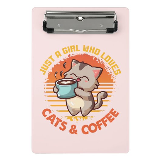 猫とコーヒーが大好きな女の子 ミニクリップボード (正面)