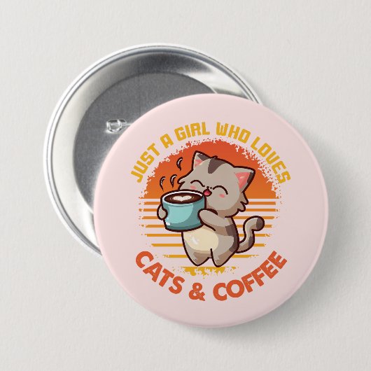 猫とコーヒーが大好きな女の子 缶バッジ (正面&裏面)