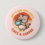 猫とコーヒーが大好きな女の子 缶バッジ (正面)