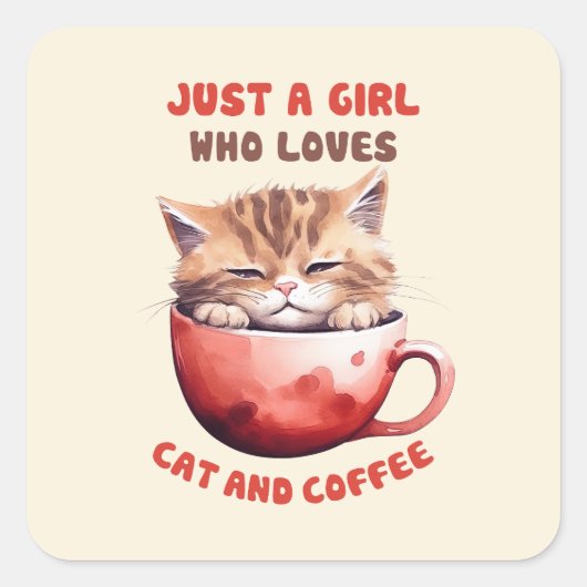 猫とコーヒーが大好きな女の子(2) スクエアシール (正面)