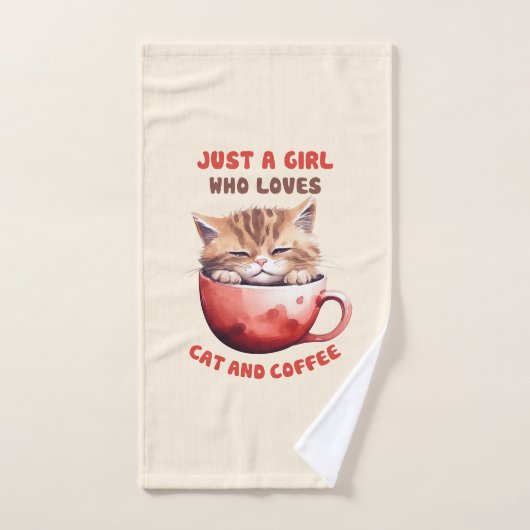 猫とコーヒーが大好きな女の子(2) バスタオルセット (ハンドタオル)