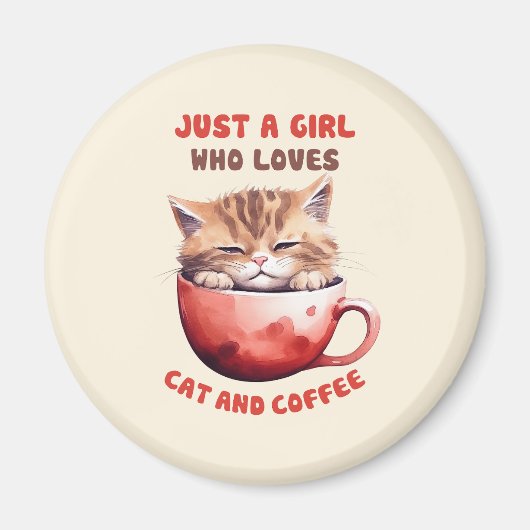 猫とコーヒーが大好きな女の子(2) マグネット (正面)