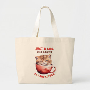 猫とコーヒーが大好きな女の子(2) ラージトートバッグ