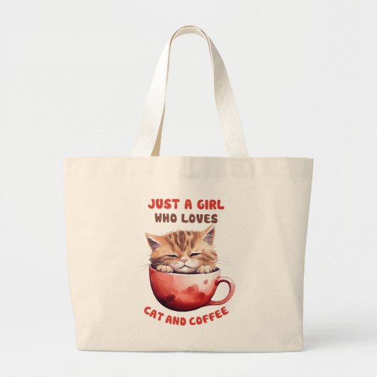 猫とコーヒーが大好きな女の子(2) ラージトートバッグ (正面)