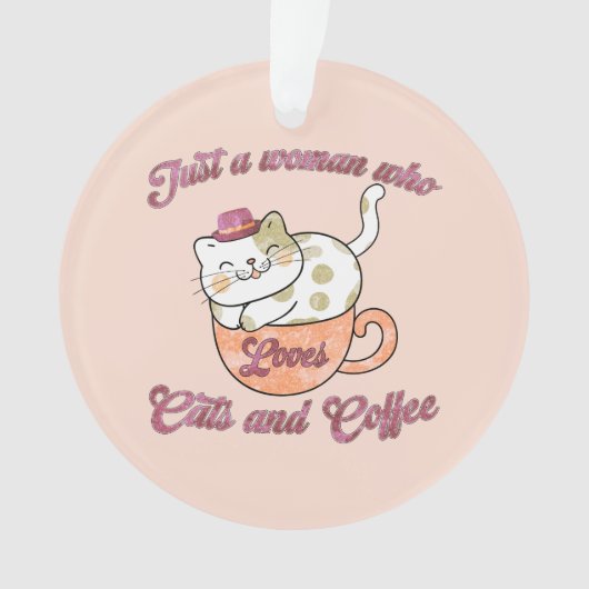 猫とコーヒーが大好きな女性 オーナメント (正面)