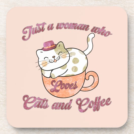 猫とコーヒーが大好きな女性 コースター (正面)