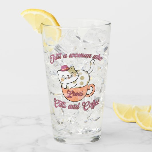 猫とコーヒーが大好きな女性 タンブラーグラス (アイス正面)
