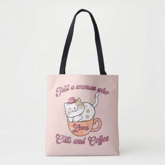 猫とコーヒーが大好きな女性 トートバッグ (正面)