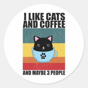 猫とコーヒーが好きかも 3人もかも、コーヒー ラウンドシール
