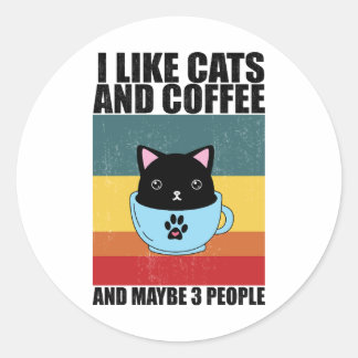猫とコーヒーが好きかも 3人もかも、コーヒー ラウンドシール