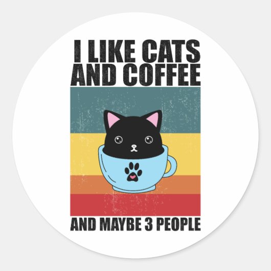 猫とコーヒーが好きかも 3人もかも、コーヒー ラウンドシール (正面)