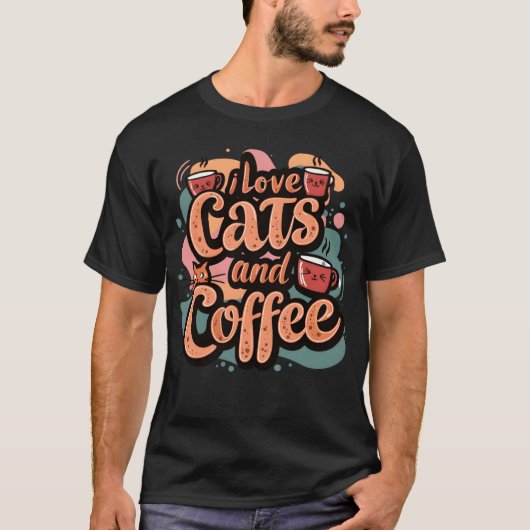 猫とコーヒーが好きな女の子 Tシャツ (正面)