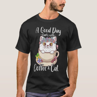 猫とコーヒーが好きな猫の飼い主 コーヒー愛好家 Tシャツ