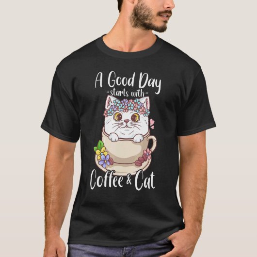 猫とコーヒーが好きな猫の飼い主 コーヒー愛好家 Tシャツ (正面)