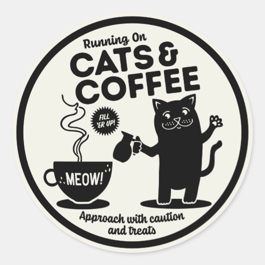 猫とコーヒーで走る ラウンドシール (正面)