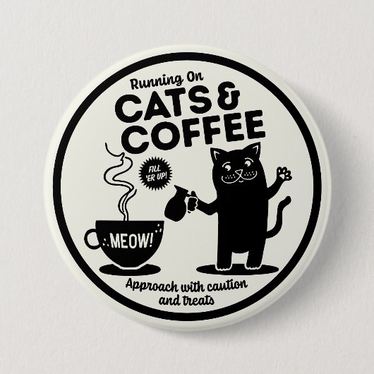 猫とコーヒーで走る 缶バッジ (正面)