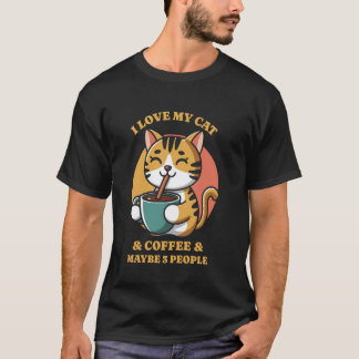 猫とコーヒーとたぶん3人くらいが好きなネタTシャツ Tシャツ