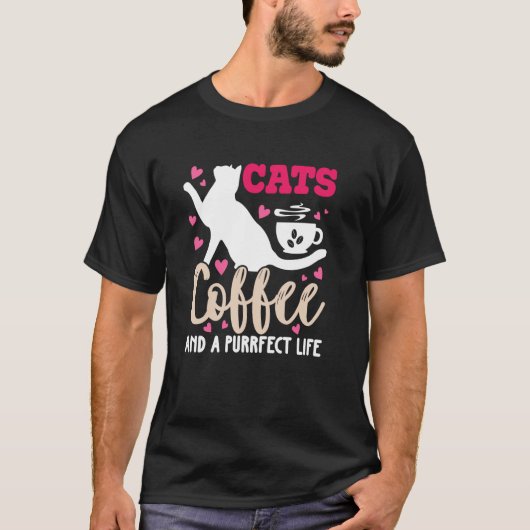 猫とコーヒーと至福の人生 穏やかな朝のイントロ Tシャツ (正面)