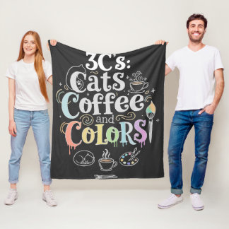 猫とコーヒーと色彩 フリースブランケット