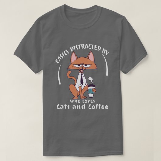 猫とコーヒーに惑わされる面白い猫好き Tシャツ (デザイン正面)