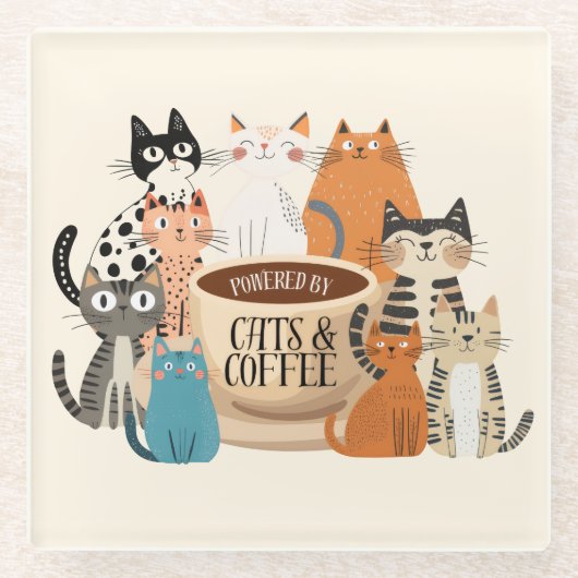 猫とコーヒーに支えられて ガラスコースター (正面)