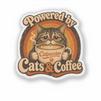 猫とコーヒーに支えられて ヴィンテージ風猫好きギフト シール