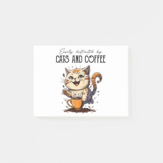 猫とコーヒーに簡単に気を取られる 猫好き コーヒー好きギフト ポストイット (正面)