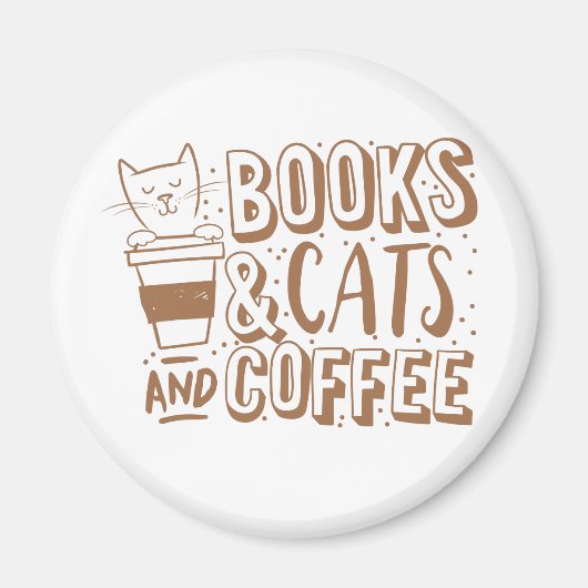 猫とコーヒーを書く マグネット (正面)