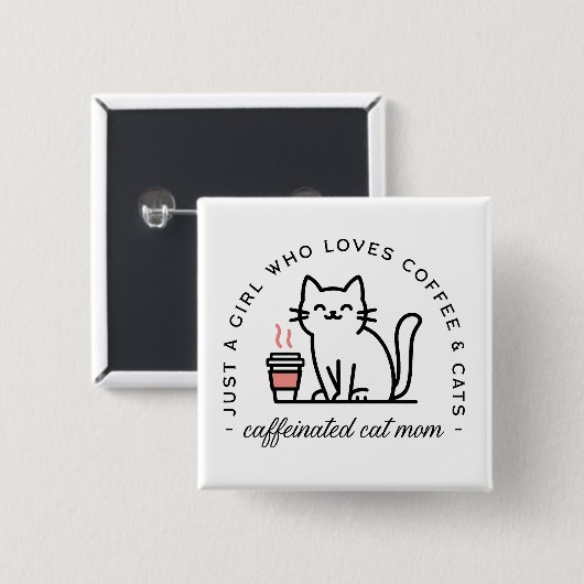 猫とコーヒー好きな女の子の雰囲気 缶バッジ (正面&裏面)