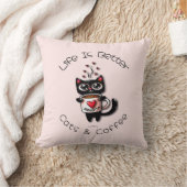 猫とコーヒー猫のハート クッション (ブランケット)