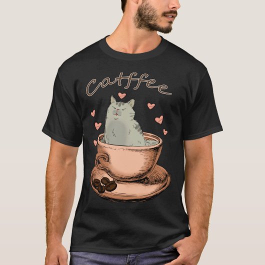 猫とコーヒー 猫飼いの朝のルーティン Tシャツ (正面)
