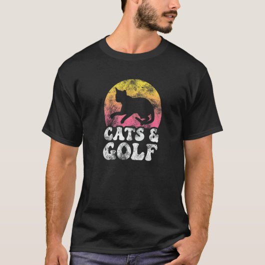 猫とゴルフのビンテージ レトロな趣味 Tシャツ (正面)