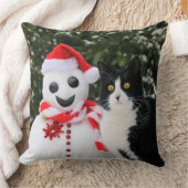 猫とサンタ雪だるまのクリスマスおもしろい写真 クッション (ブランケット)