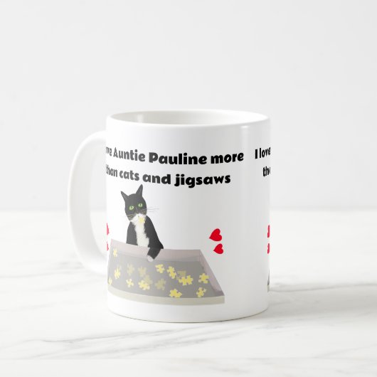 猫とジグソーがスマイル猫パズルを愛 コーヒーマグカップ (正面左)