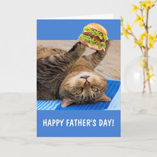 猫とジャンクフードの父の日 カード (黄色い花)