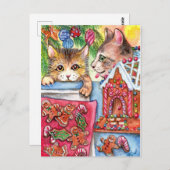 猫とジンジャーブレッドのクッキー ポストカード (正面/裏面)