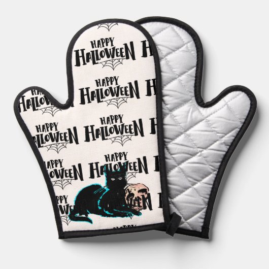 猫とスカルハッピーハローウィン 鍋つかみ (正面/裏面)