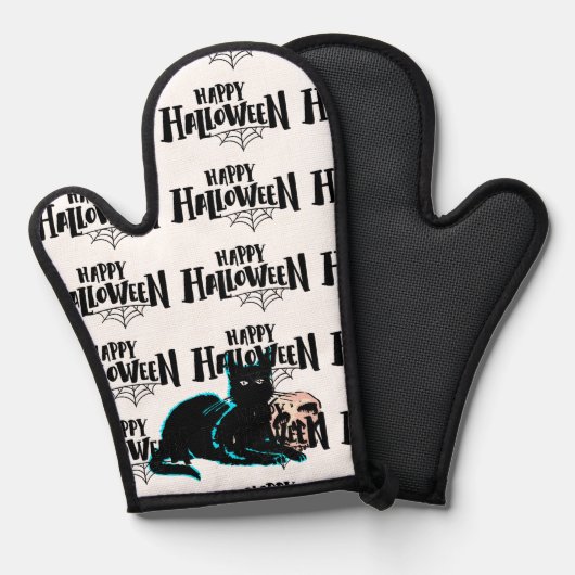 猫とスカルハッピーハローウィン 鍋つかみ (正面/裏面)