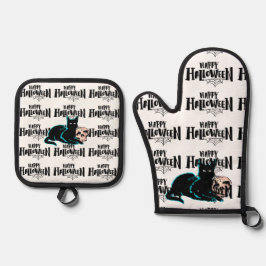 猫とスカルハッピーハローウィン 鍋つかみ&鍋敷きセット