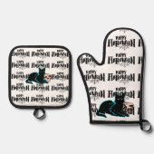 猫とスカルハッピーハローウィン 鍋つかみ&鍋敷きセット (正面)