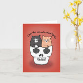 猫とスカル風変わり記念おもしろいバレンタイン カード (黄色い花)