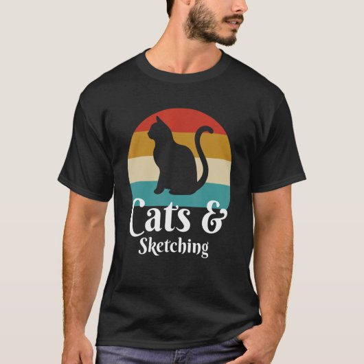 猫とスケッチのお笑い Tシャツ (正面)