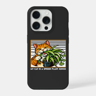 猫とスパイダープラントの面白いアート iPhone 15 PROケース