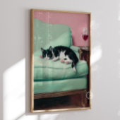 猫とソファとワインのウォールアート 印刷作品 ポスター
