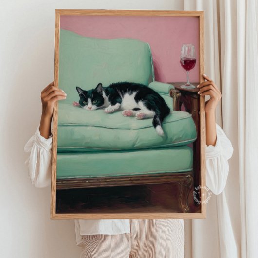 猫とソファとワインのウォールアート 印刷作品 ポスター