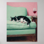 猫とソファとワインのウォールアート 印刷作品 ポスター (正面)