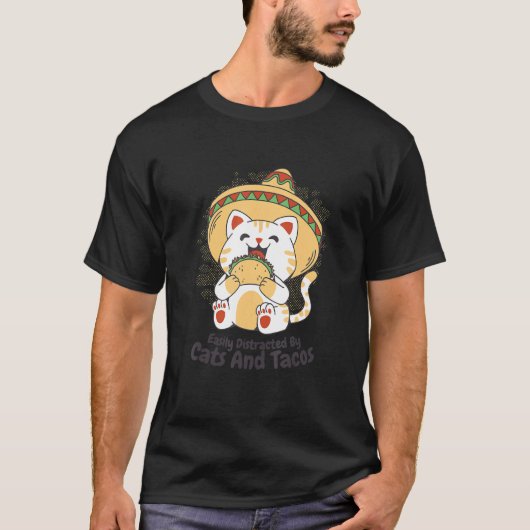猫とタコスがメキシコ料理を食べる Tシャツ (正面)