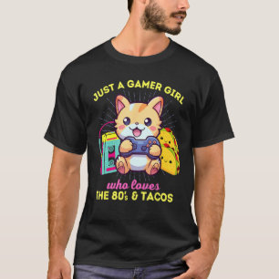 猫とタコスと80年代が好きなゲーマー女子 Tシャツ