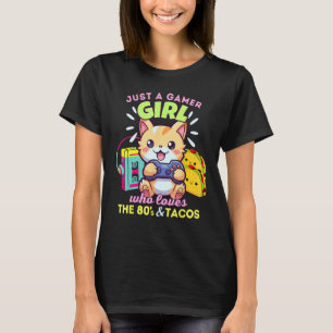 猫とタコスと80年代が好きなゲーマー女子 Tシャツ